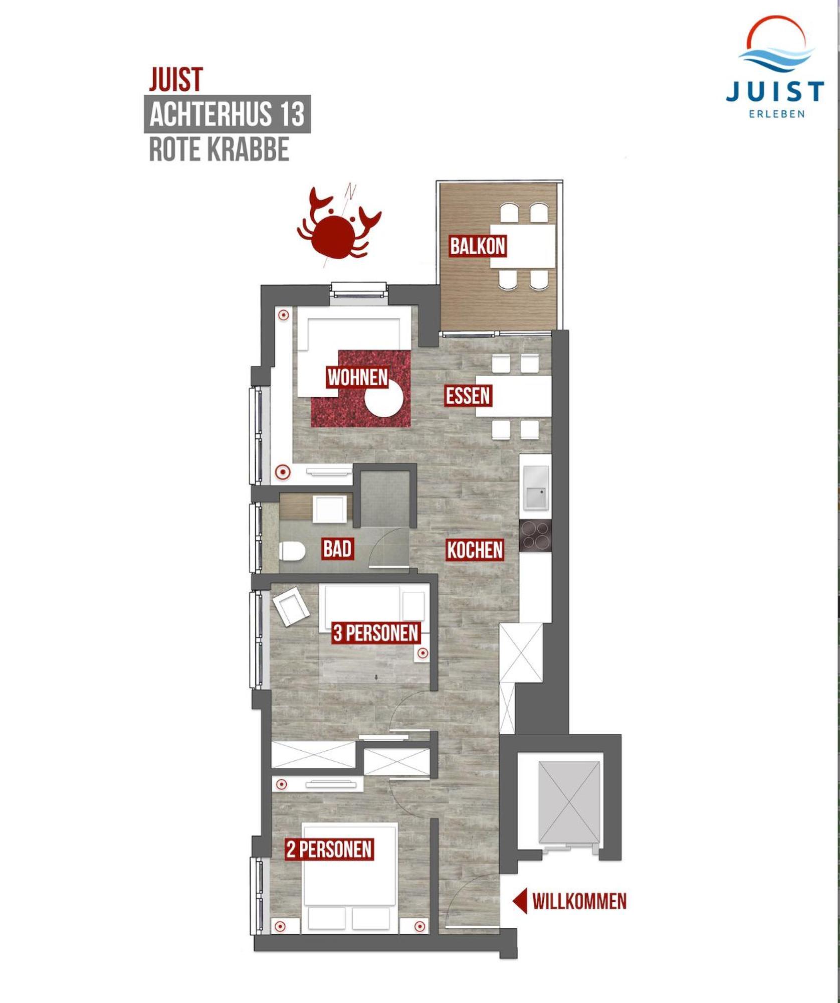 Haus Achterhus 213 - Wohnung 13 "Rote Krabbe" Юст Екстер'єр фото